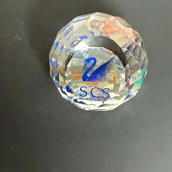 Swarovski SCS Crystal Paperweight Blue Swan Logo Faceted 2