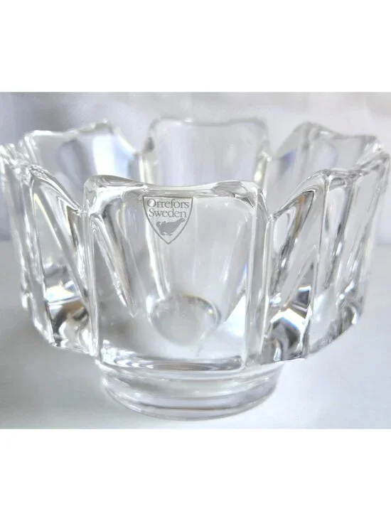 Signed Orrefors Crystal Corona Bowl by 4.5 inches Diameter x 3 inches High