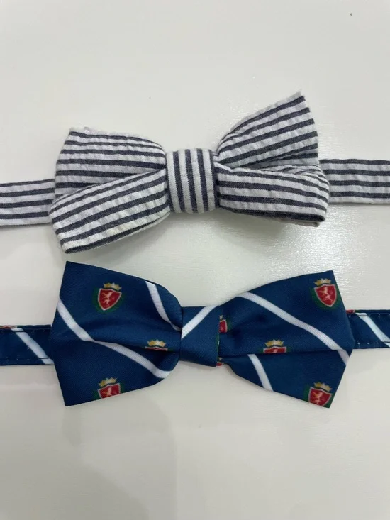 Kids Bow Ties Seersucker Coat of Arms Navy White Wedding Funeral Grandpa Church