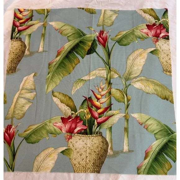 New Jungle on Blue Tropical Plants Fabric 25