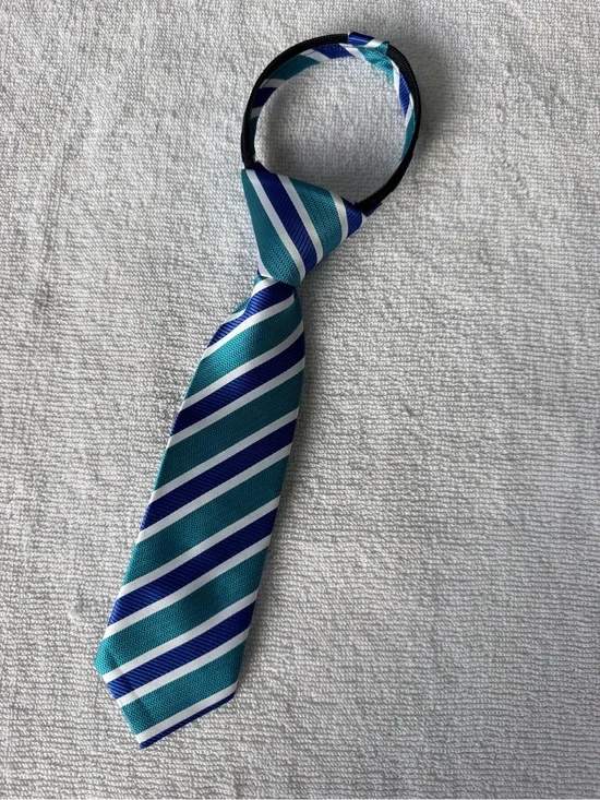 Striped Aqua and Navy Toddler Boys' Pre-Tied Adjustable Tie