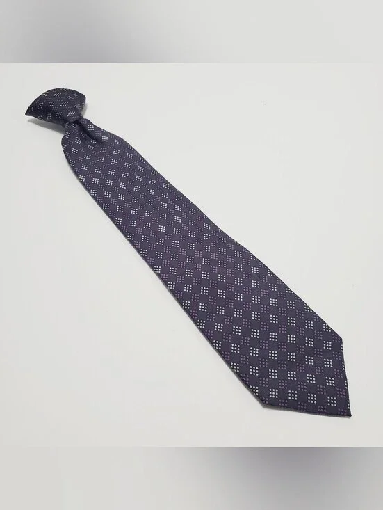 Van Heusen Boy's Silk Clip-on Neck Tie Purple Geometric Pattern Stain Resistant