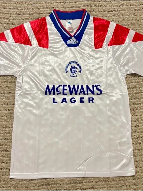 adidas Rangers White Red Blue Football Jersey with Sponsor Logo