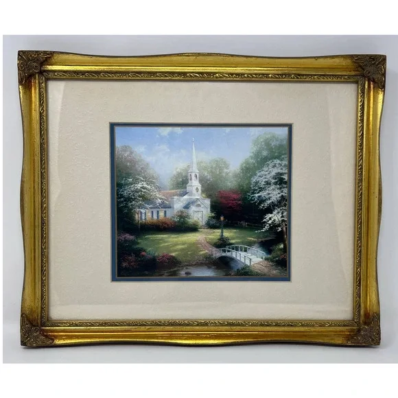 Thomas Kinkade Hometown Chapel Gold Framed Print 15