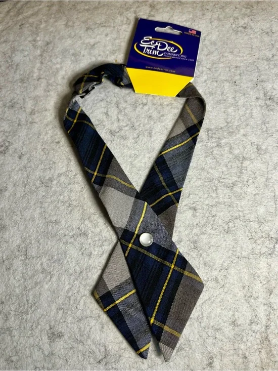 New Tie Cross Over Girl Adjustable Blue Gold Plaid #57 School Uniform Made In US