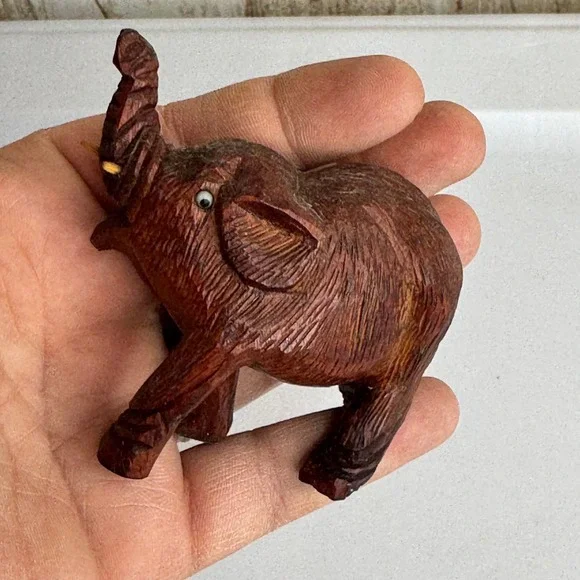 Wooden Elephant Figurine Trunk Up Lucky Charm‎ Decor