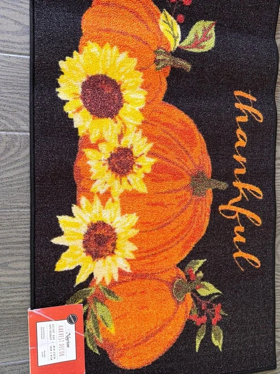 Thankful Pumpkin & Sunflower Fall Door Mat 22in x 32 in Washable