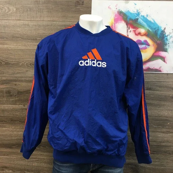 VINTAGE Adidas Track Windbreaker Jacket Logo‎ Stripes Pullover Mens XL