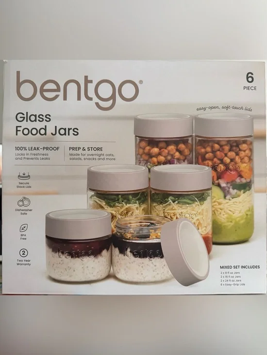 Bentgo Cream Glass Food Jars - 6-Piece Prep & Storage Set