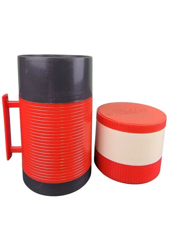 Aladdin Vintage 70s Set Wide Mouth Thermos Bottle Soup Container Food Storage