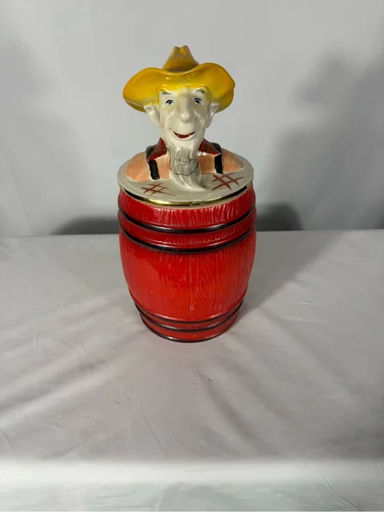 Vintage Cowboy TID-BIT Ceramic Cookie Jar Red Barrel Canister