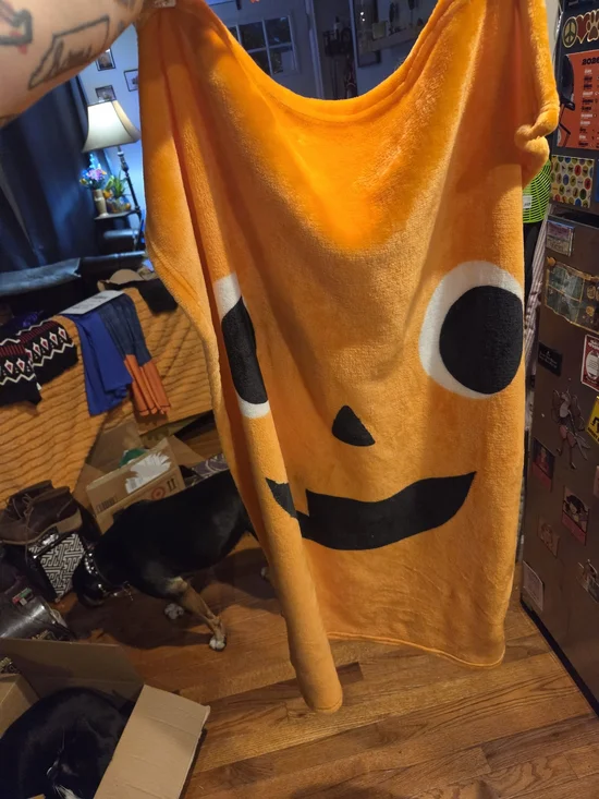 Orange Pumpkin Jack-o'-lantern Plush Blanket (Pet or Kids)
