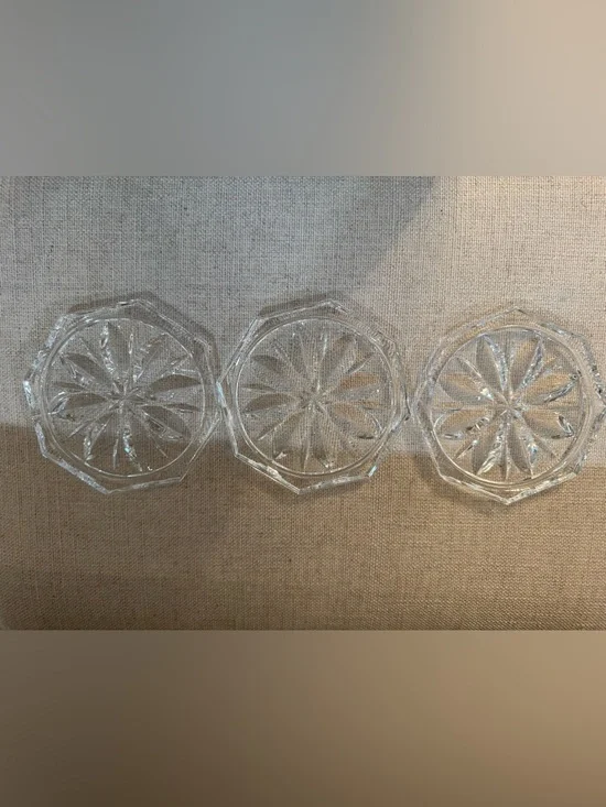 Set of 3 Vintage FB Rogers Clear Crystal Octagonal Coasters Raised Starburst