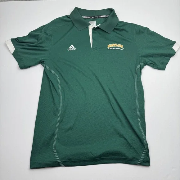 Baylor Bears Shirt Polo Mens Medium Green NCAA Basketball Adidas Short Sleeve