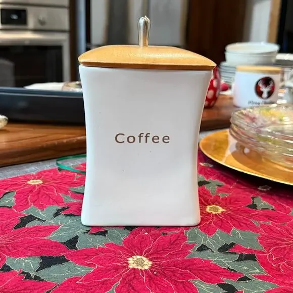 DMD David Mason Designs Matte White Coffee‎ Canister Jar Wooden Top