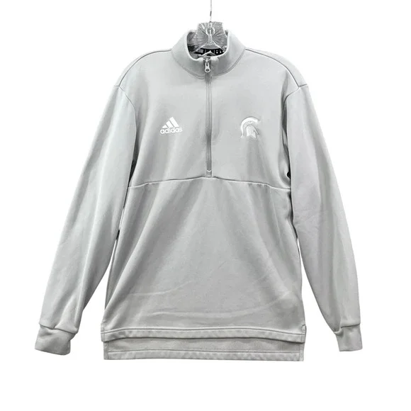 Adidas Michigan State Spartans Pullover Mens Small Gray 1/4 Zip Fleece‎ Jacket