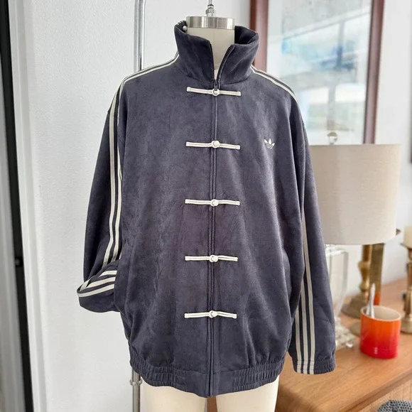 Adidas Originals Faux Suede Kung Fu Track Jacket Grey White HP0426 Mens XL