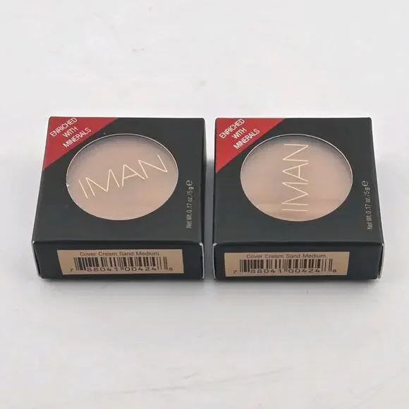 IMAN Second to None Cover Cream Concealer SAND MEDIUM Set Of 2 New 0.17 oz