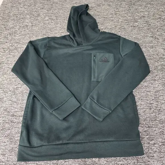Adidas Regular Fit Fleece Pullover Hoodie Men's M Green Zipper Patch Pocket