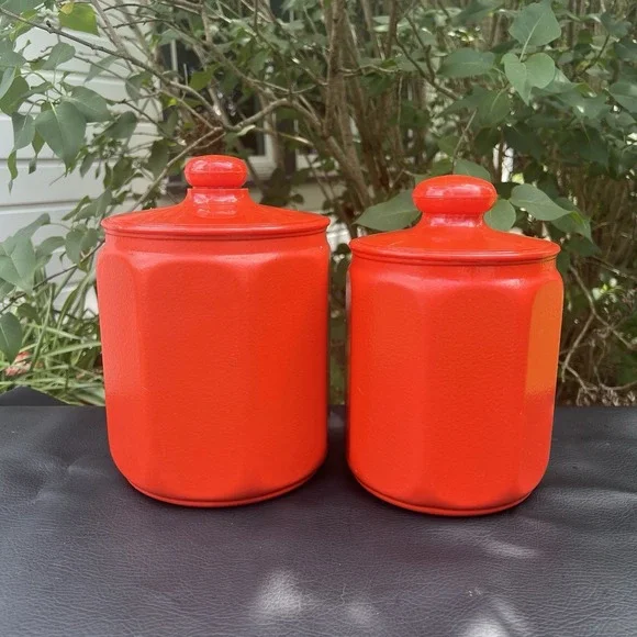 Kromex Aluminum Canisters Set‎ of 2 1970s Retro Kitchen Decor Orange