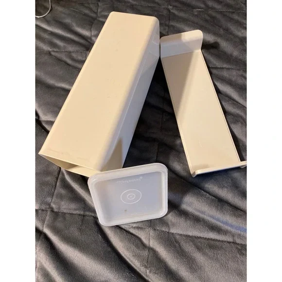 Vintage Tupperware Almond Cream Rectangular Storage Container with Lid Divider