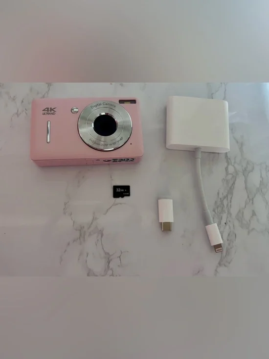 Pink 4K Ultra HD Digital Camera with 32GB SD Card & Adapter