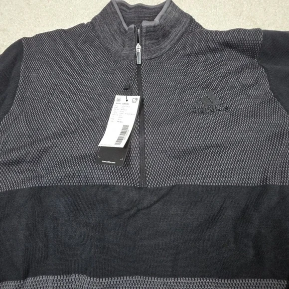 Adidas Pullover Sweater Mens Size M Black Gray Knitted Mock Neck‎ 1/4 Zip NWT