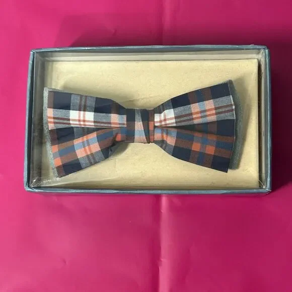 Fore Axel‎ and Hudson Boys Plaid Bow Tie Navy Orange Grey NW888-GY