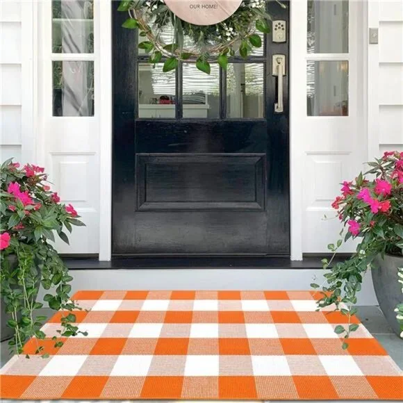 Cotton Buffalo Plaid Check Rug Outdoor Doormat 27.5 x 43 Inches Washable Woven‎