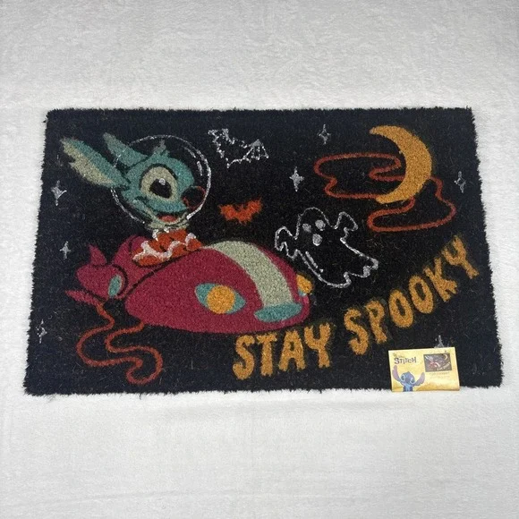 Disney Stitch Halloween Spooky Coir Door Mat 18x28 Black Yellow Red