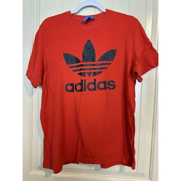 ADIDAS red Graphic short sleeve T-Shirt trefoil large logo sz‎ L three stripe