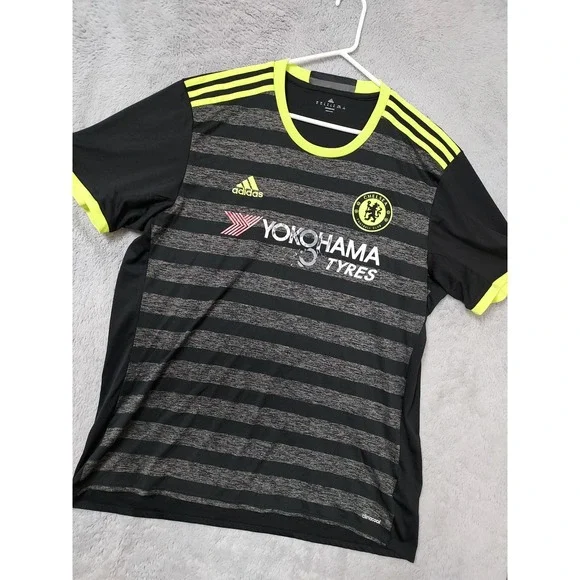 Chelsea FC Soccer Jersey Mens XL Adidas Climacool Grey Black Yellow Yokohama