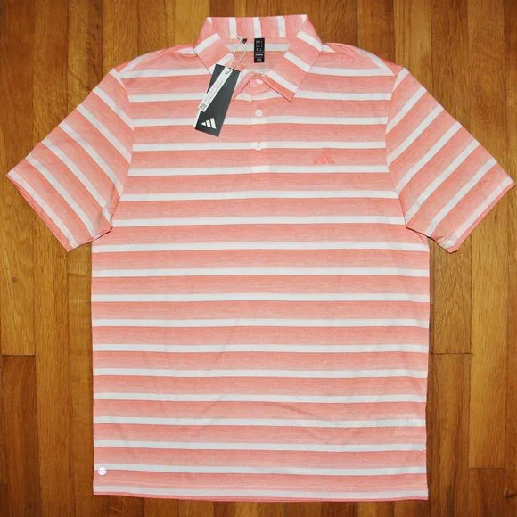 Adidas Two Color Striped Golf Polo Shirt Mens M L Coral Fusion White
