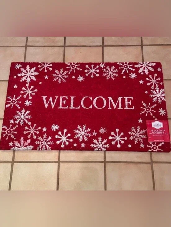 Welcome Snowflake Red Holiday Doormat