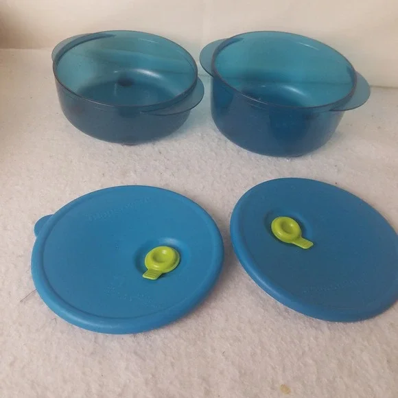 Tupperware Vent N Serve‎ Round Container 2.5 & 3.5 Cups Peacock Microwave set