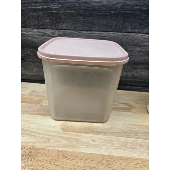 Tupperware Modular Mate Square 2 Canister 1621-3 Frosted Clear Pink Seal