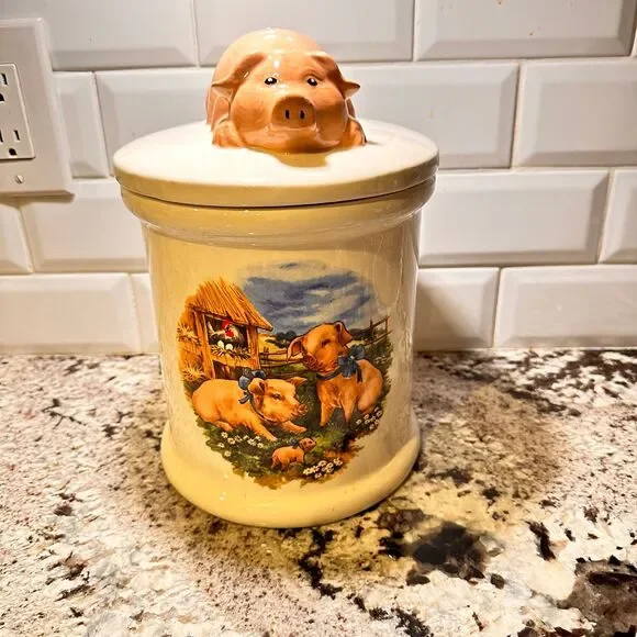 Vintage Pig Kitchen Cookie Jar, Canister with Lid