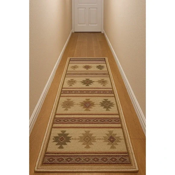 Regal Collection‎ Runner Rug 2x4.5 ft Beige Red Geometric Tribal Pattern Turkey