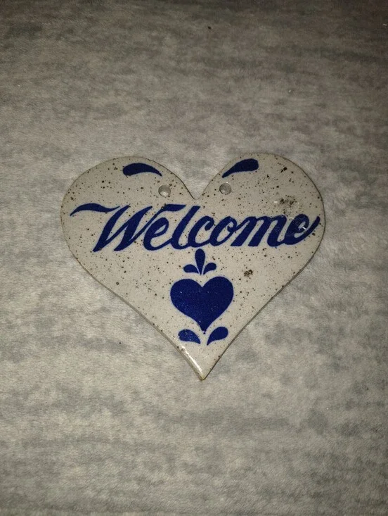 Welcome Heart Ceramic Wall Accent in Blue and White - Louisville Stoneware