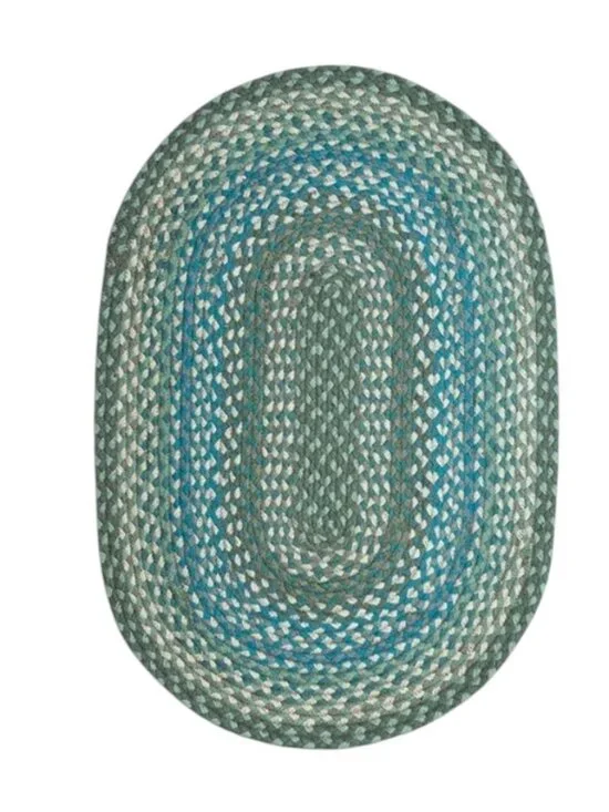 Sage, Blue, Ivory Oval Braided Rug 20 x 30