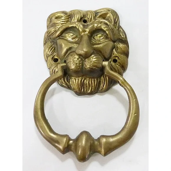Vtg door‎ knocker lion head solid brass Victorian style heavy renaissance