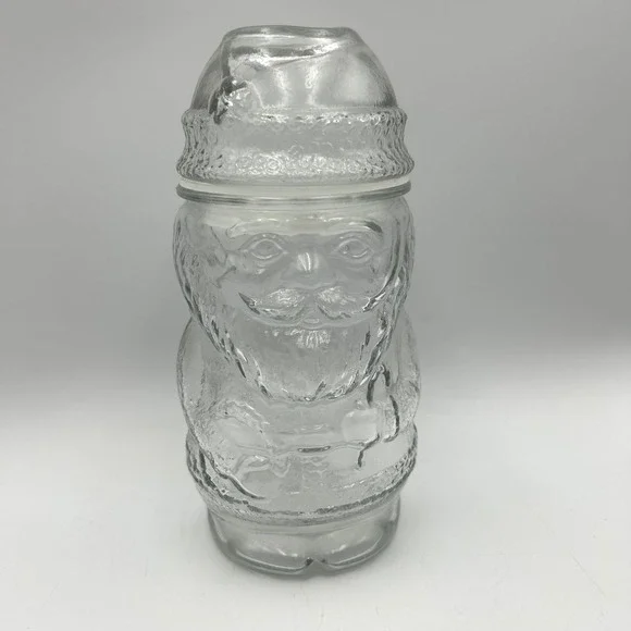 Libbey Santa Claus Jar Clear Glass 8.5in Christmas Embossed EUC Vintage 90's