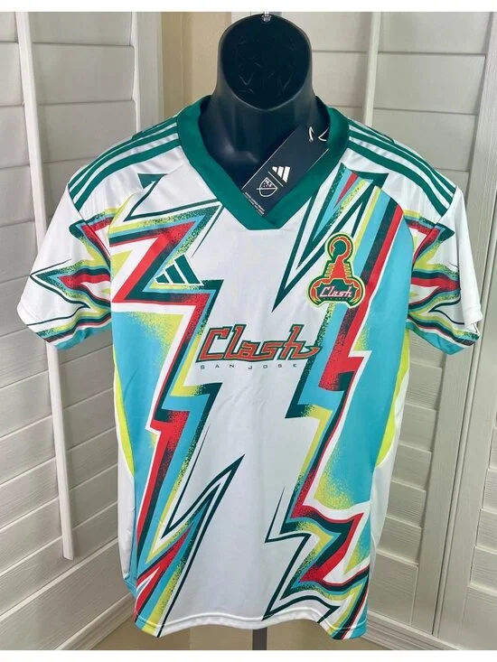 Adidas MLS San Jose Clash Retro Lightning Design Soccer Jersey - Men’s L - NWT