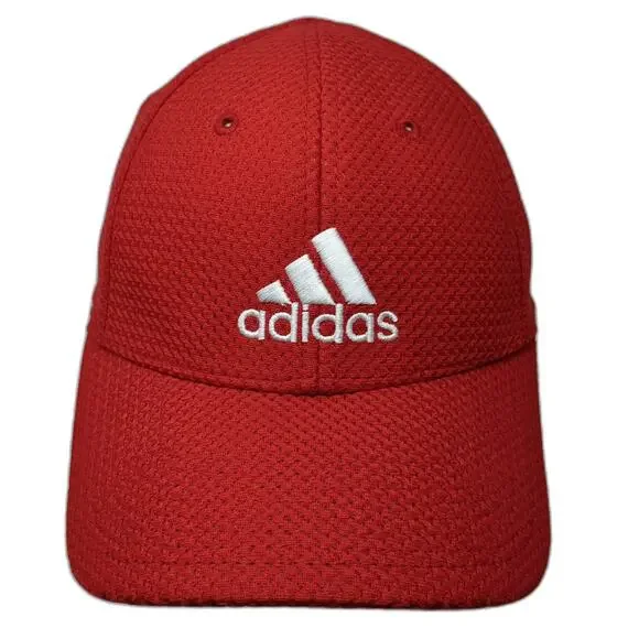 Adidas Baseball Cap Red XL Stretch Fit Curved Brim Polyester Embroidered Hat