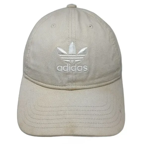 Adidas Baseball Cap Beige One Size Trefoil Embroidered Logo Slideback Hat