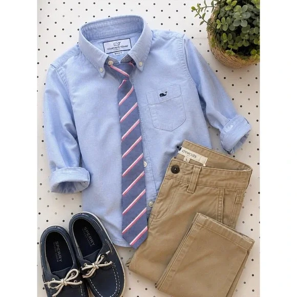 Boys Clip On Tie Blue Pink White Stripe Kids Preppy Wedding Church School‎