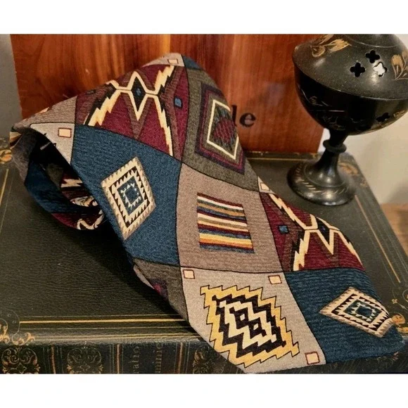 Vintage Save The Children Silk Tie Navajo Blanket‎ Southwest Geometric