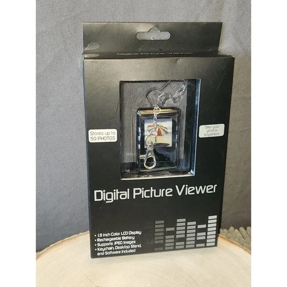 Vintage Digital Picture Viewer Keychain Desktop Stand Holds Up To 50 Pictures OS