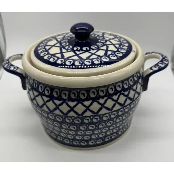 Polish Stoneware Boleslawiec 7” Canister Cookie Jar‎ With Lid T4 Handmade Poland