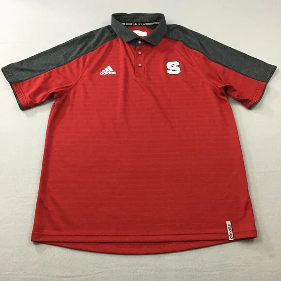NC State Wolfpack Polo Shirt Men Large Red Black Adidas Climalite Logo NCAA L